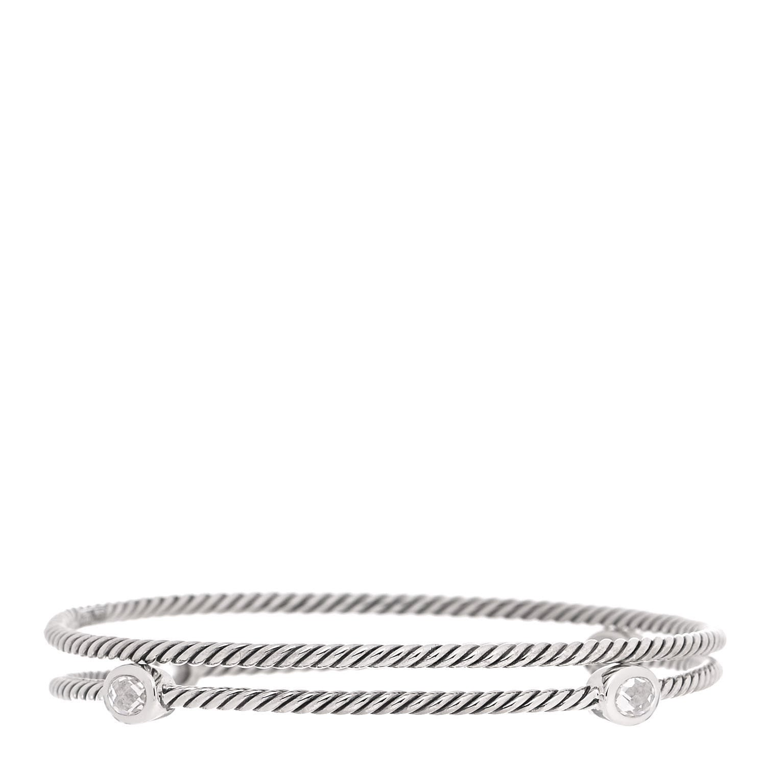David Yurman Sterling Silver Crystal Color Classics Cable Bangle Bracelet Set of 2 3 of 5