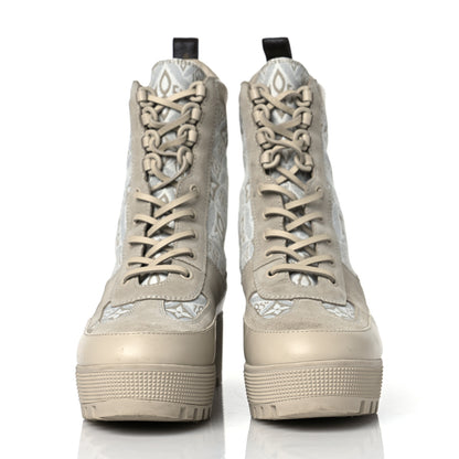 Louis Vuitton Suede Calfskin Jacquard Since 1854 Laureate Platform Desert Boots 39.5 Beige 2 of 7