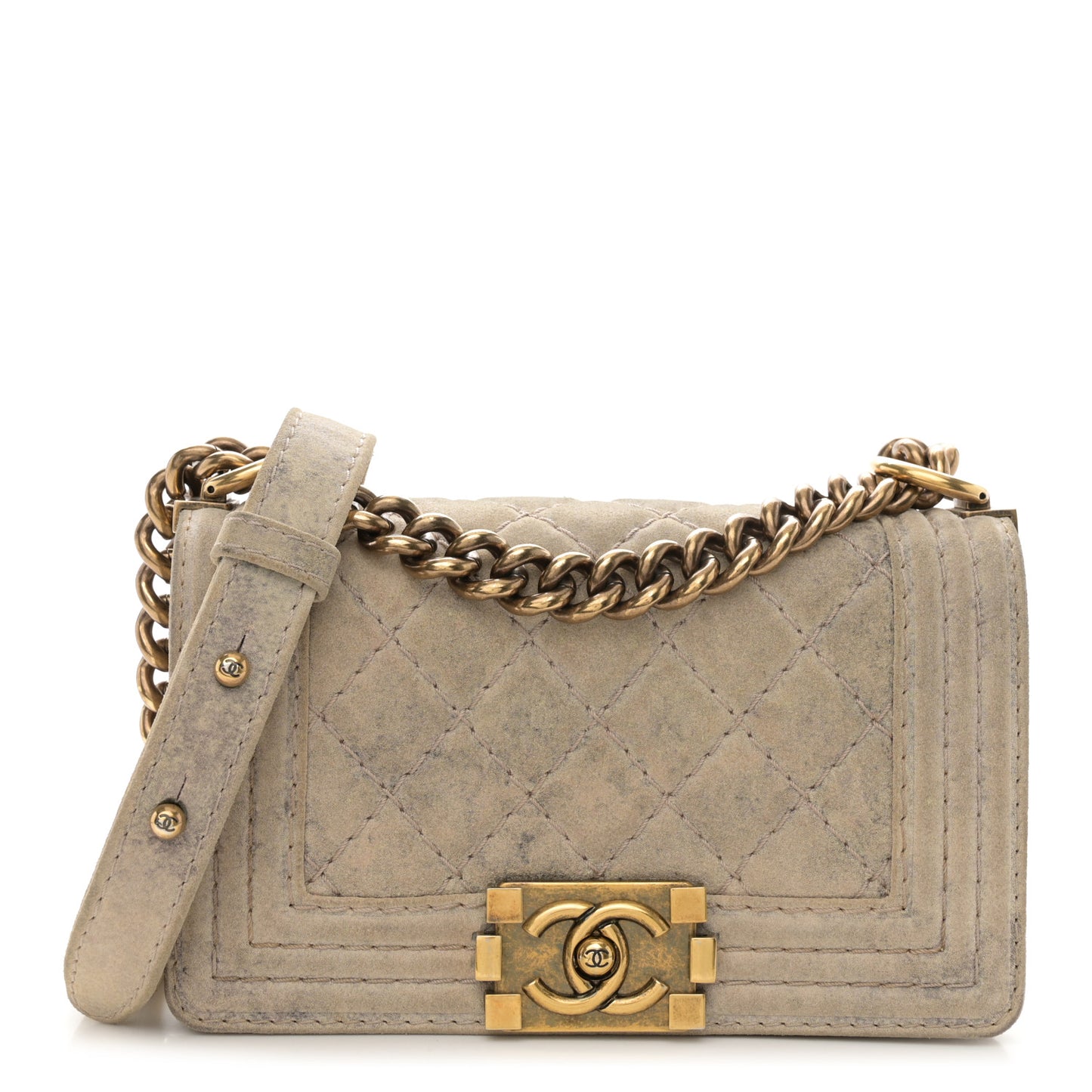 Iridescent Calfskin Quilted Small Boy Flap Beige