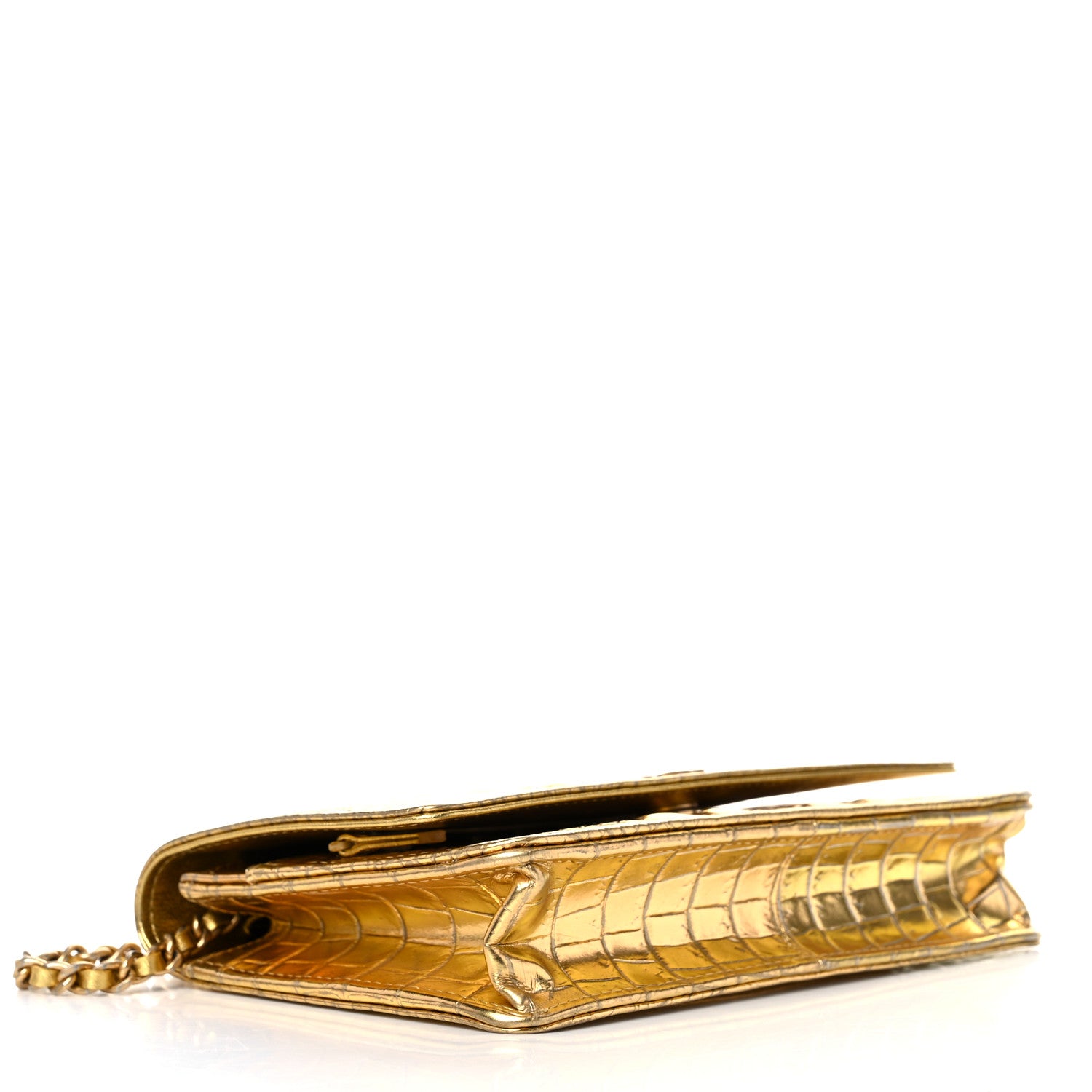 Chanel Metallic Calfskin Crocodile Embossed Cocodile Wallet On Chain WOC Gold 4 of 15