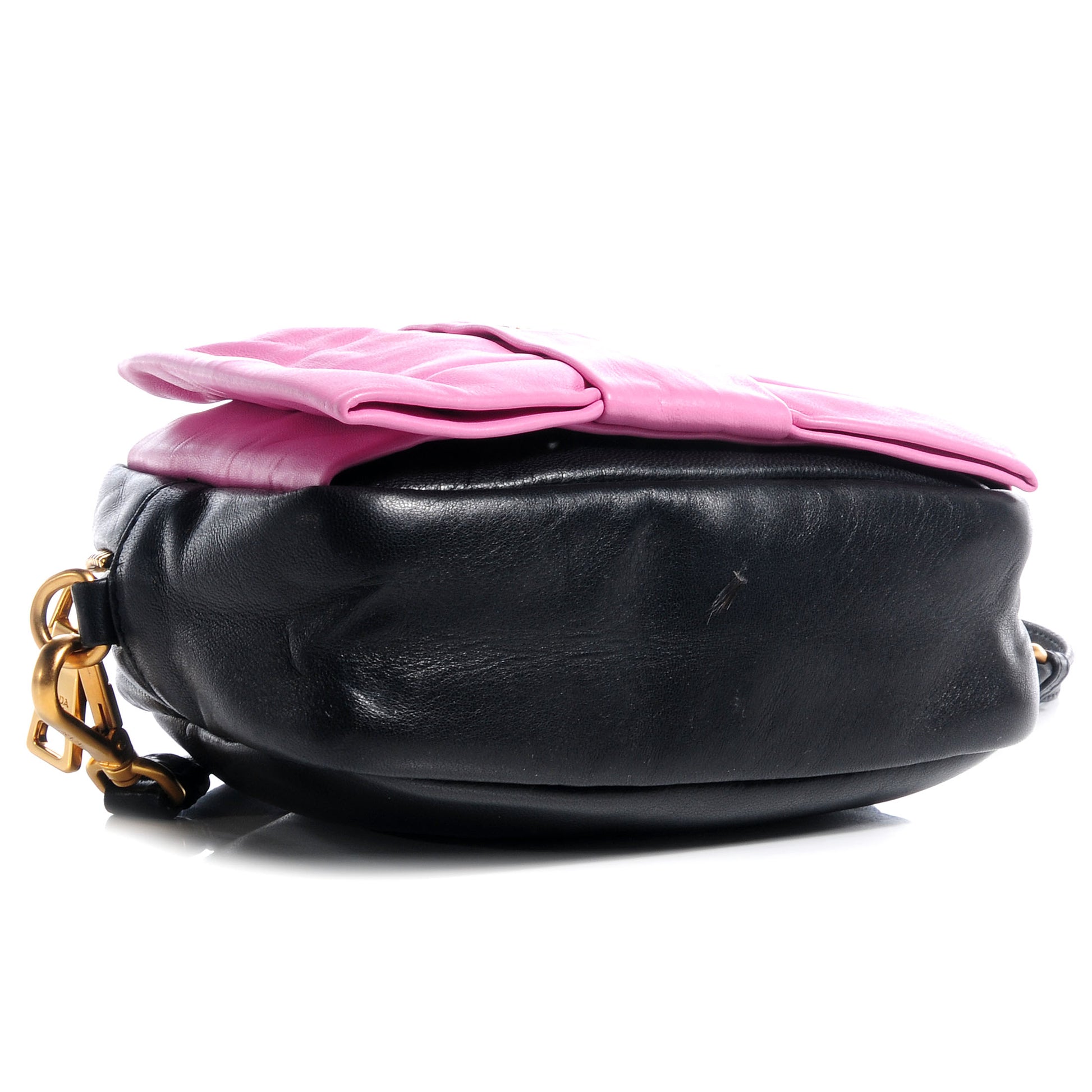Prada Nappa Fiocco Bow Crossbody Clutch Pink Black 4 of 9