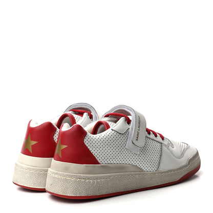 Saint Laurent Perforated Calfskin Mens Jeddo Sneakers 41.5 White Red 4 of 8