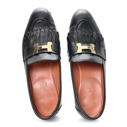 Hermes Goatskin Womens Royal Loafers 36 Black 2 of 12
