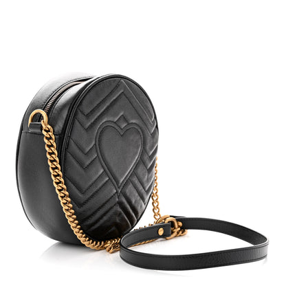 Gucci Azalea Calfskin Matelasse Heart Mini GG Marmont Round Shoulder Bag Black 3 of 11