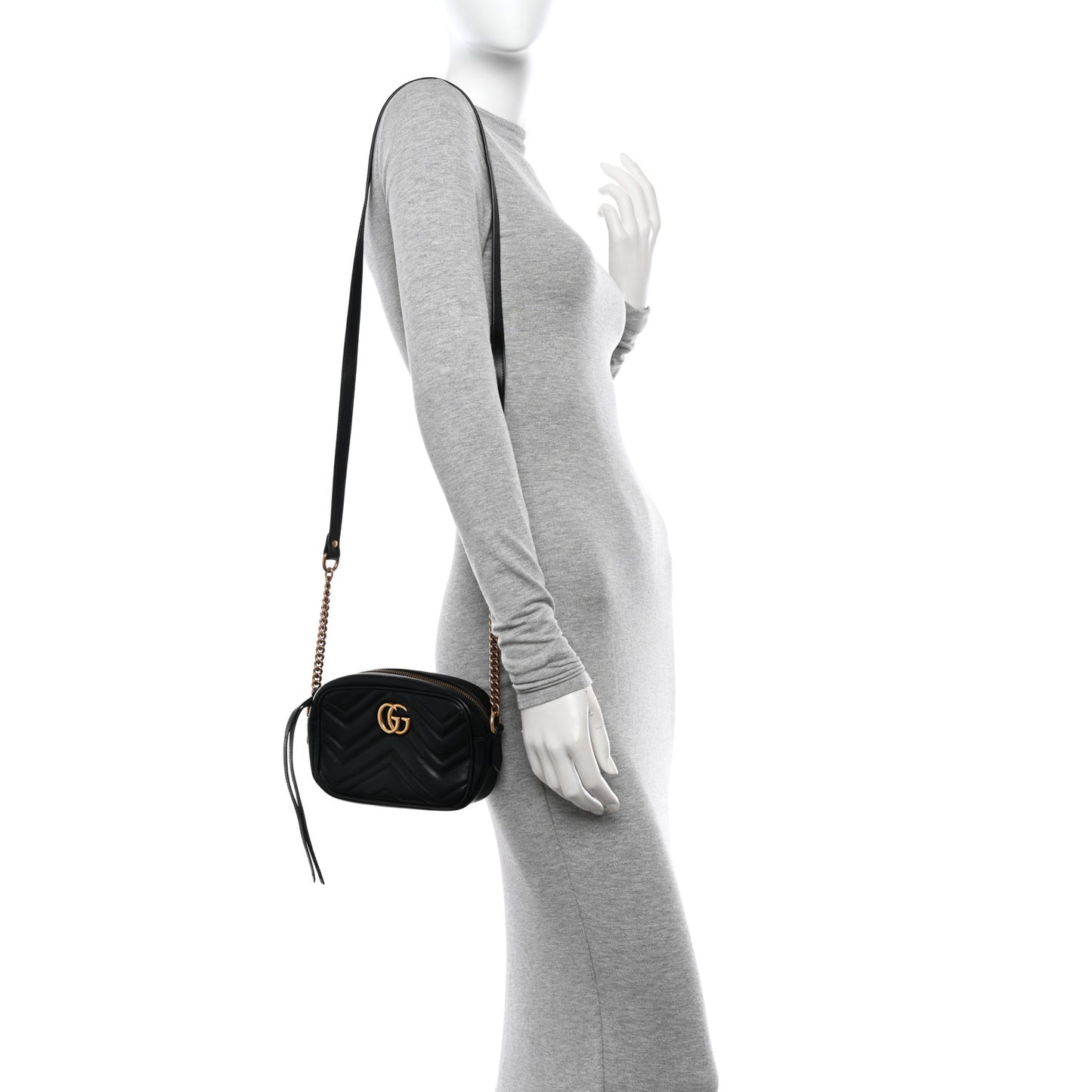 Calfskin Matelasse Mini GG Marmont Chain Shoulder Bag Black