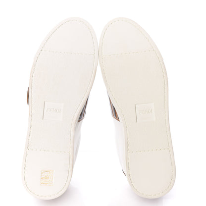 Fendi Vitello FF Embossed Pearland Slip On Sneakers 40 White Tobacco Moro 10 of 18