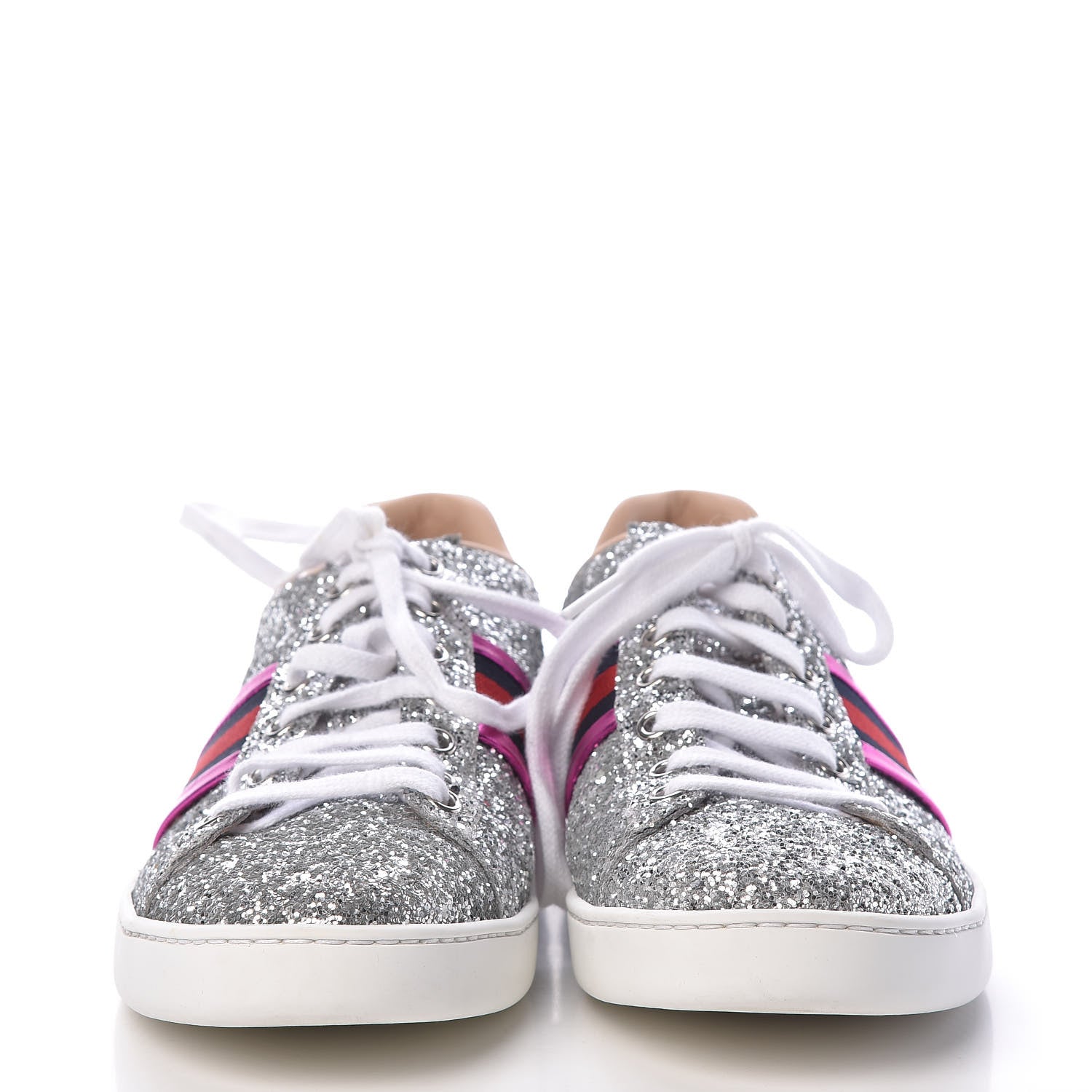 Gucci Glitter Web Womens Ace Sneakers 38.5 Silver 2 of 14