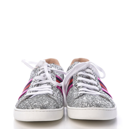 Gucci Glitter Web Womens Ace Sneakers 38.5 Silver 2 of 14