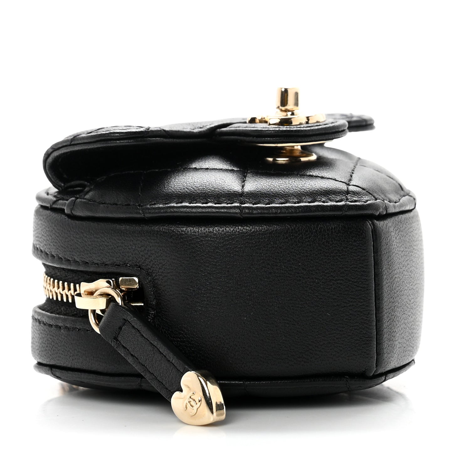 Lambskin Quilted CC In Love Heart Coin Purse With Chain Black