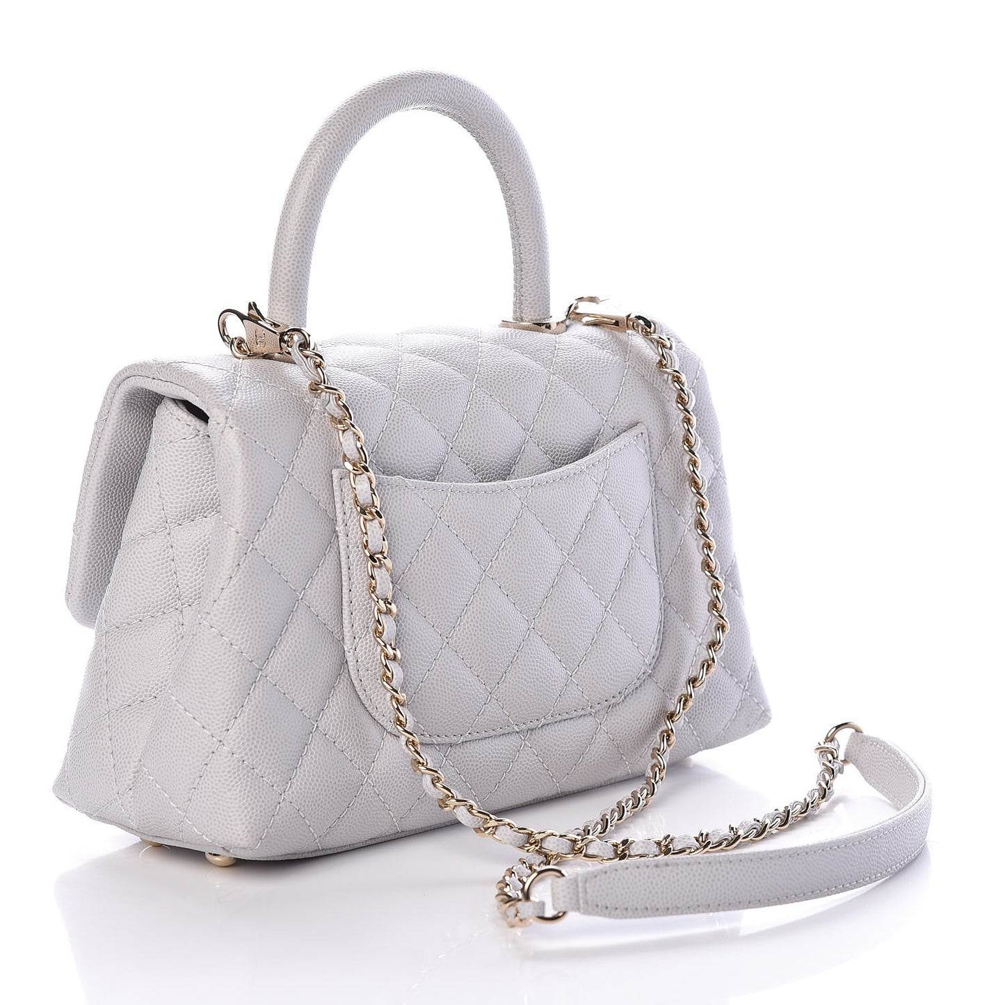 Caviar Quilted Mini Coco Handle Flap Light Grey