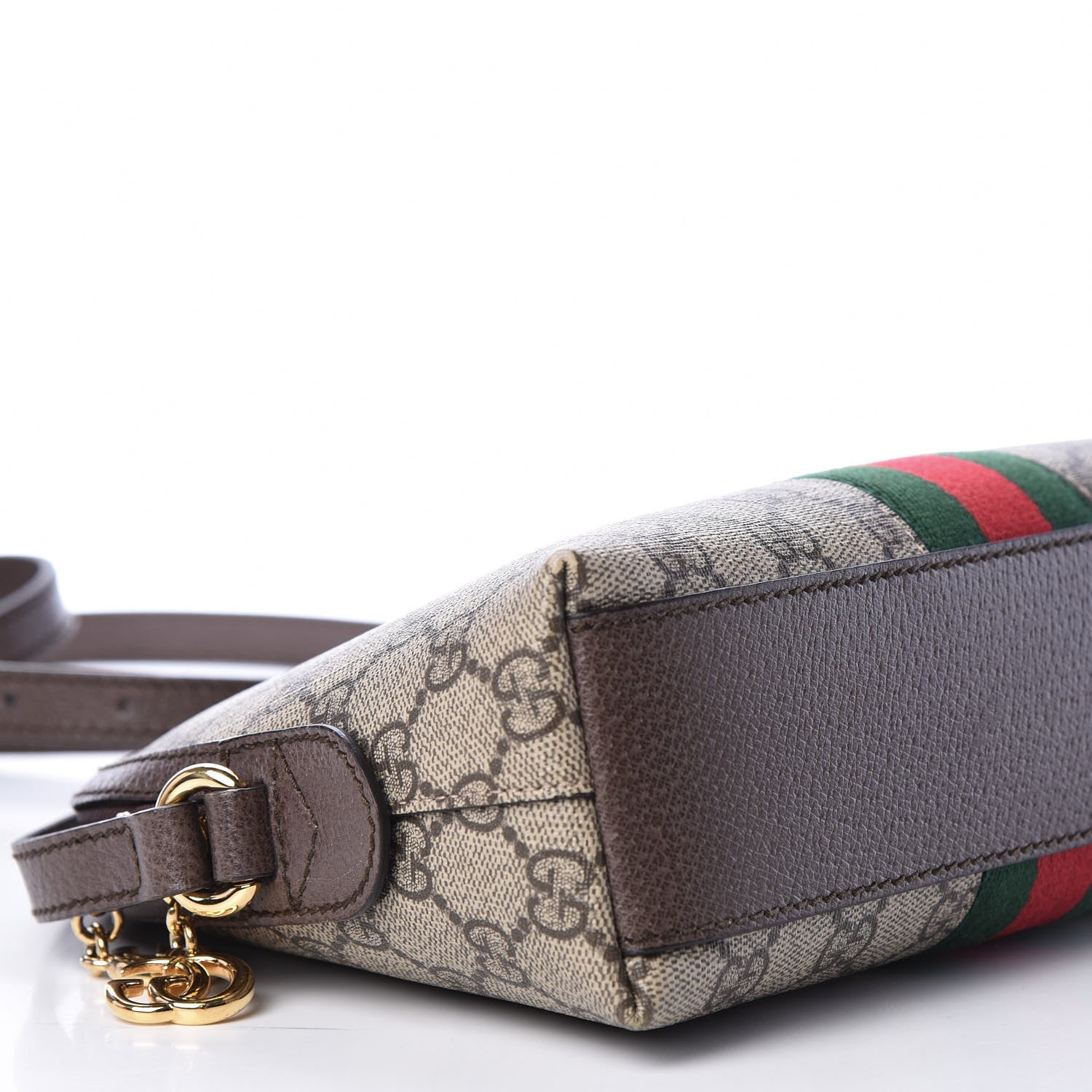 Gucci GG Supreme Monogram Textured Dollar Calfskin Web Small Ophidia Dome Shoulder Bag Beige Ebony New Acero 7 of 10