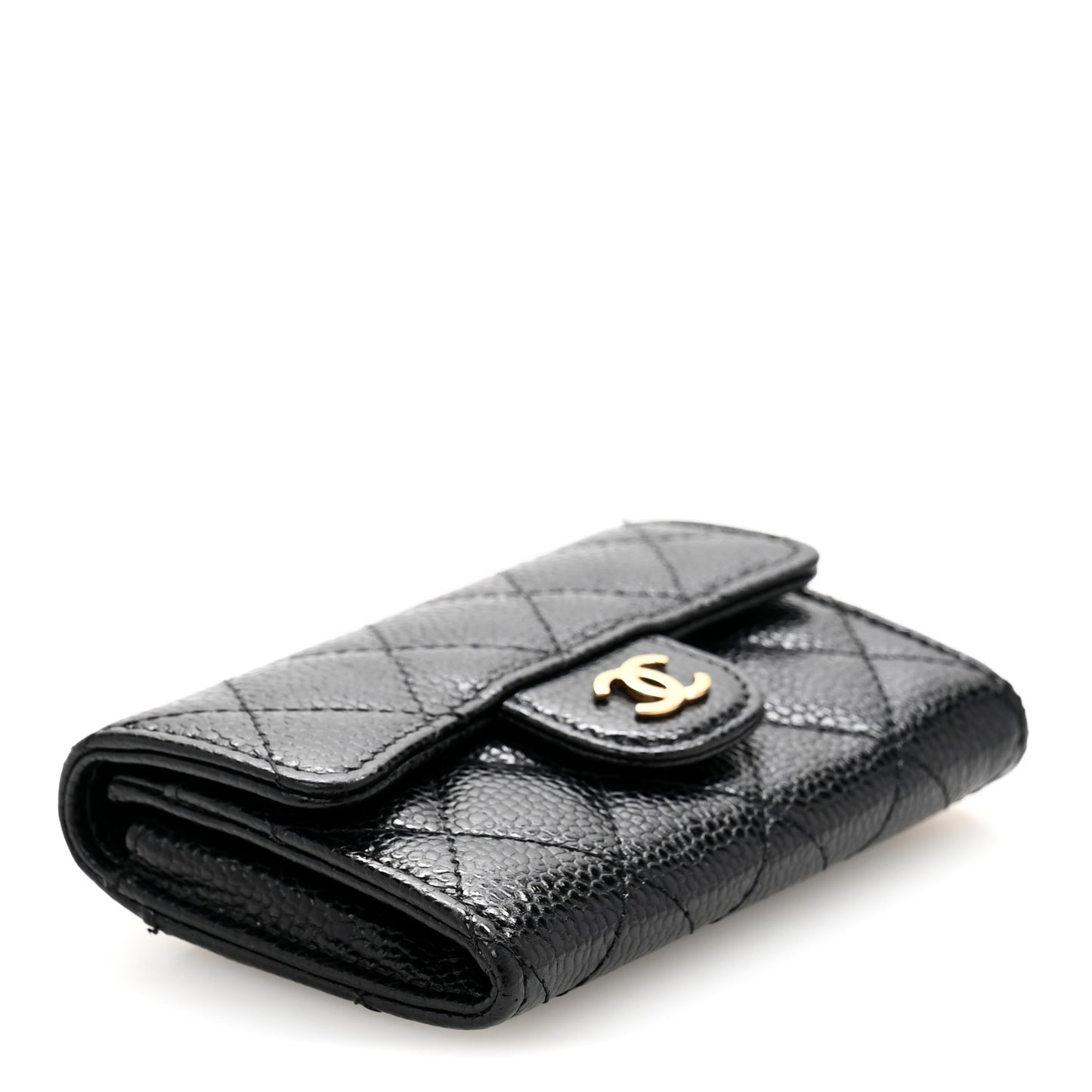 Caviar Quilted Flap Card Holder Wallet Black