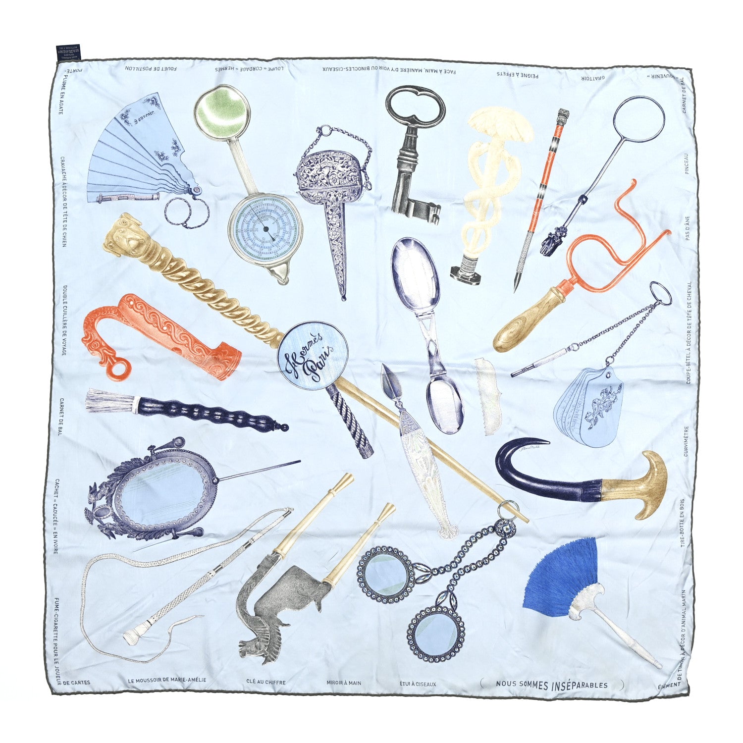 Hermes Silk Nous Sommes Inseparables Scarf 90 Bleu Ciel Marine Corail 1 of 7