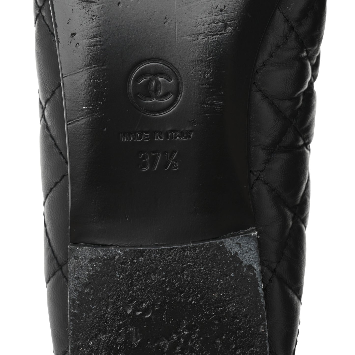 Aged Calfskin Quilted CC Cap Toe Ballerina Flats 37.5 Black