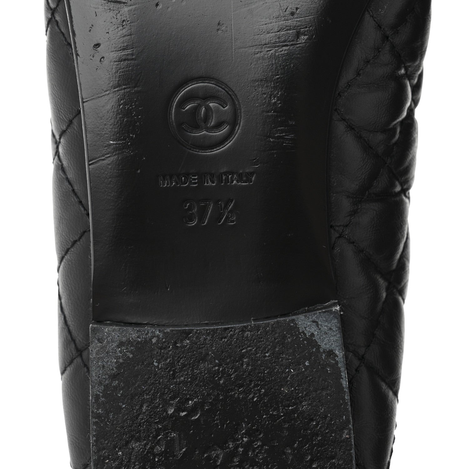 Chanel Aged Calfskin Quilted CC Cap Toe Ballerina Flats 37.5 Black 7 of 10
