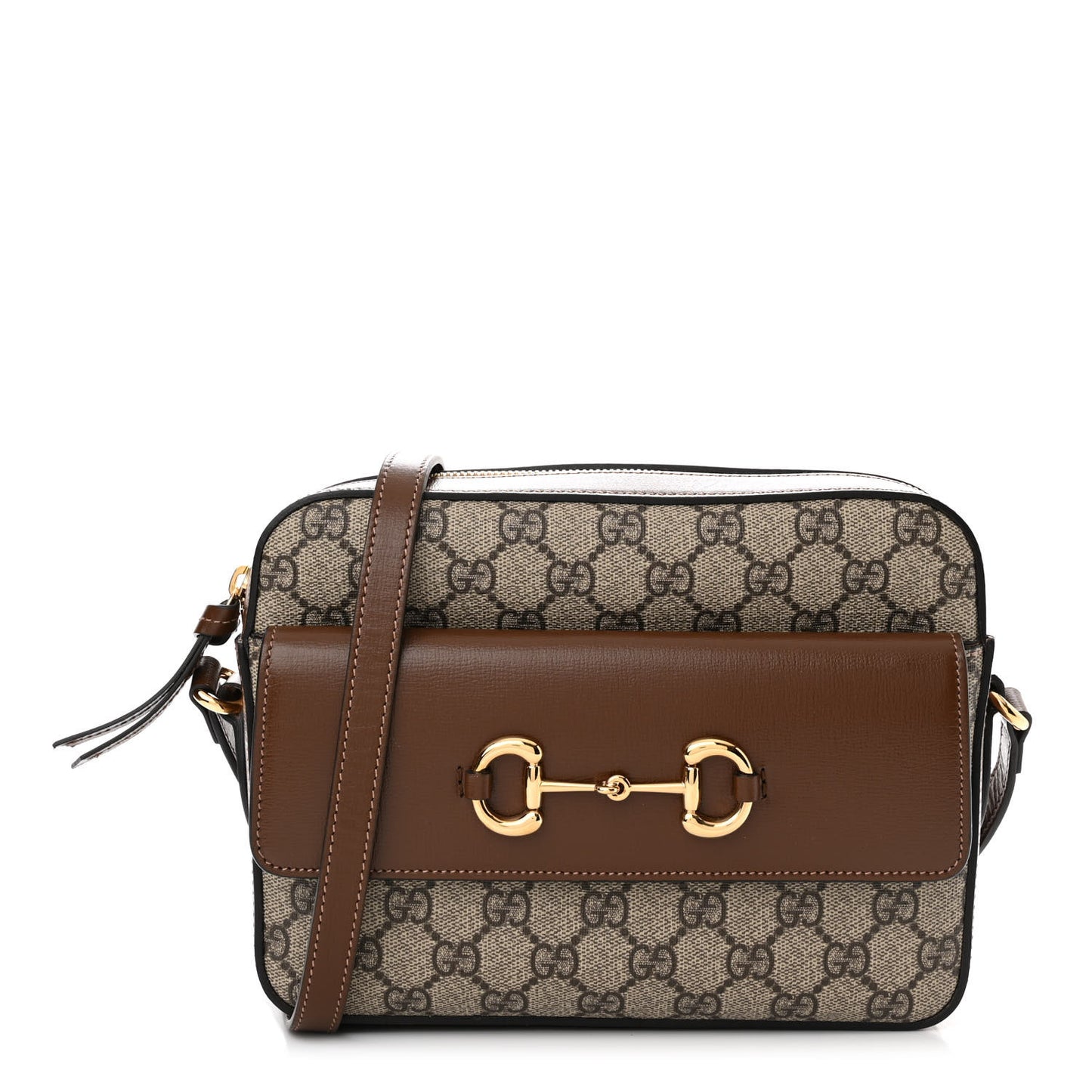 GG Supreme Monogram Small Horsebit 1955 Shoulder Bag Beige Brown Sugar