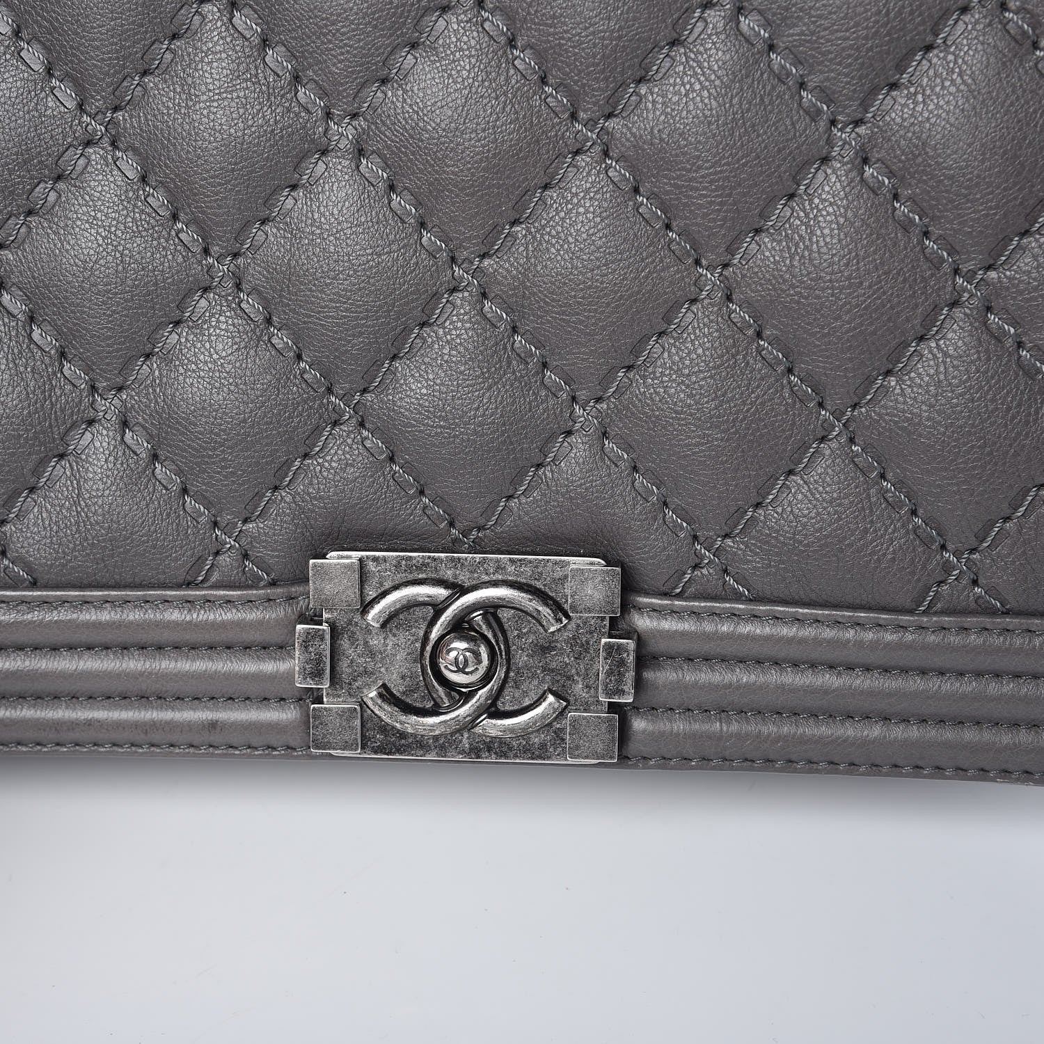 Chanel Calfskin Double Stitch New Medium Boy Flap Grey 12 of 12