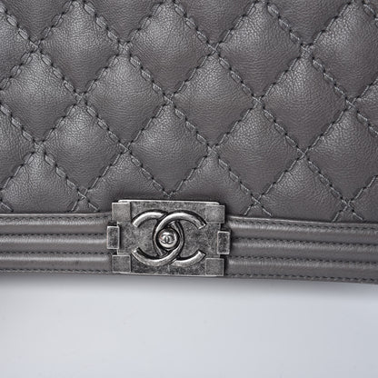 Chanel Calfskin Double Stitch New Medium Boy Flap Grey 12 of 12