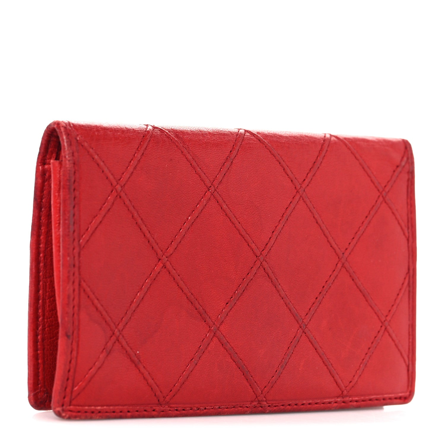 Chanel Lambskin Diamond Stitched Flap Card Case Red 3 of 11