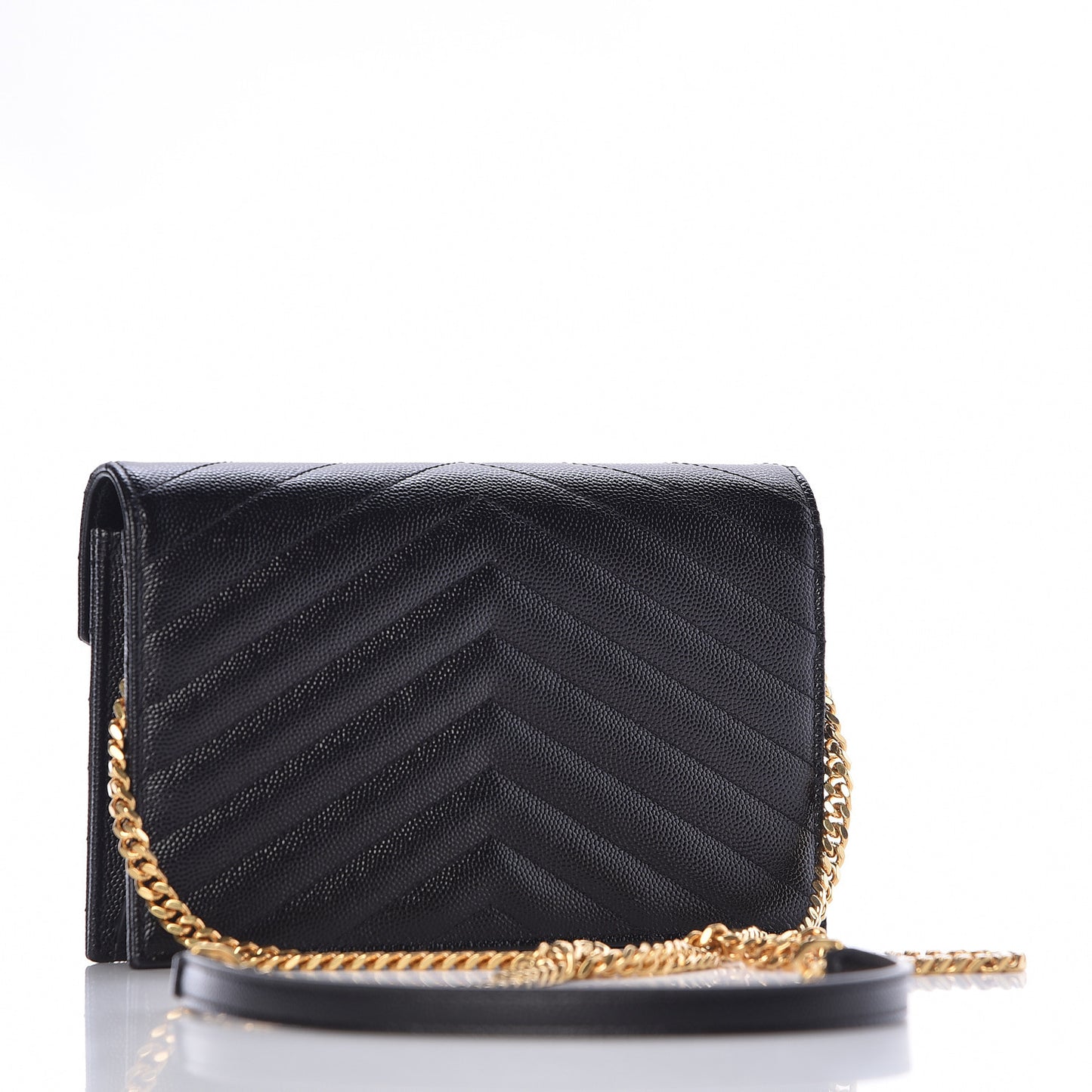 Grain De Poudre Matelasse Chevron Monogram Envelope Chain Wallet Black