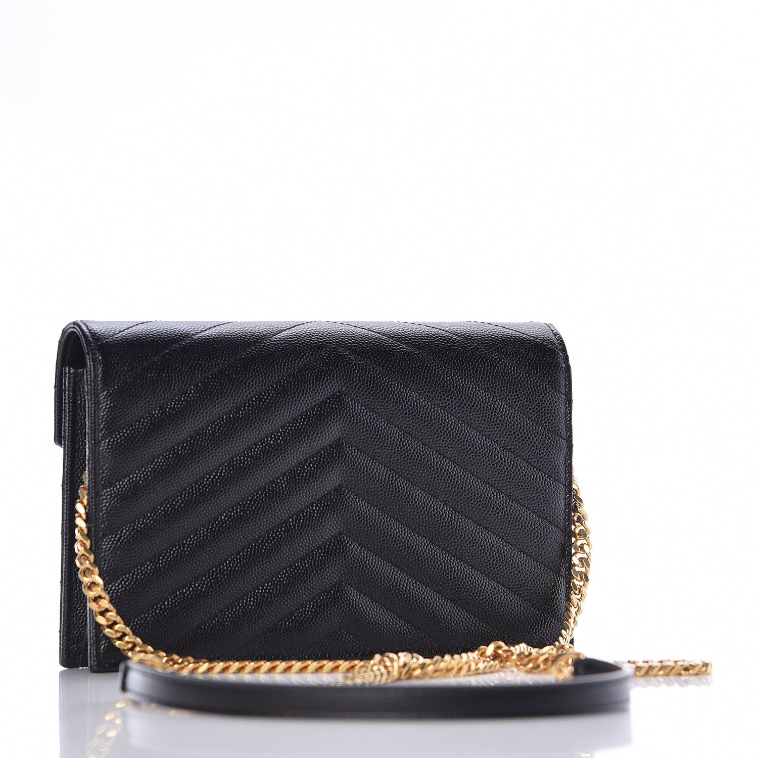 Saint Laurent Grain De Poudre Matelasse Chevron Monogram Envelope Chain Wallet Black 3 of 10