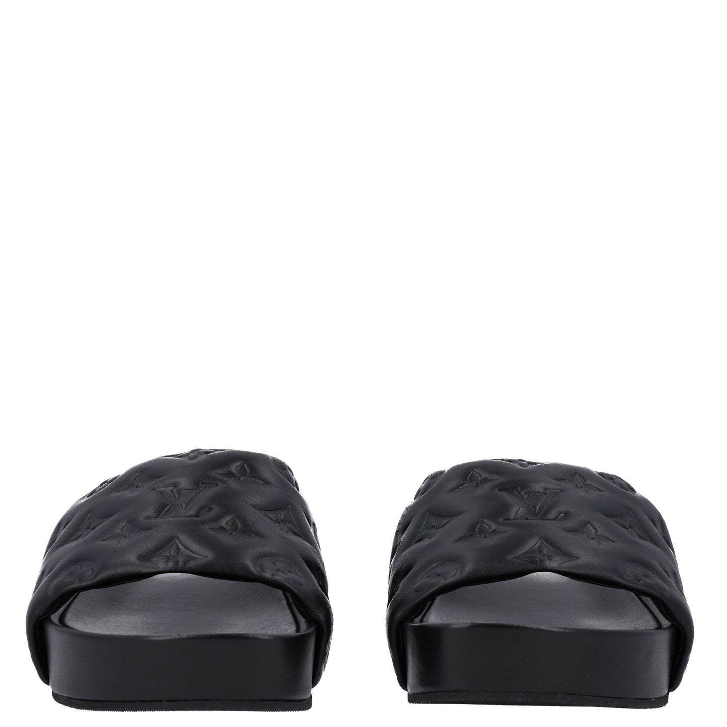 Lambskin Embossed Monogram Jumbo Flatform Mule Sandals 40 Black