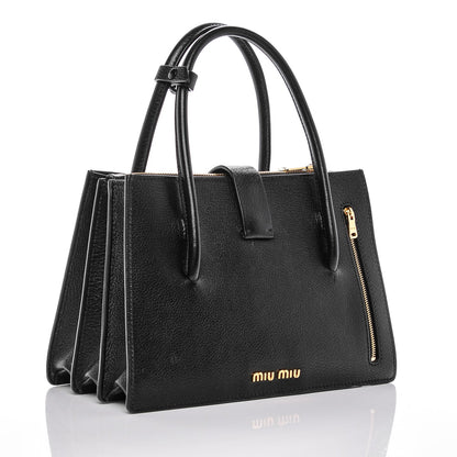 Miu Miu Goatskin Madras Tote Nero Black 4 of 7