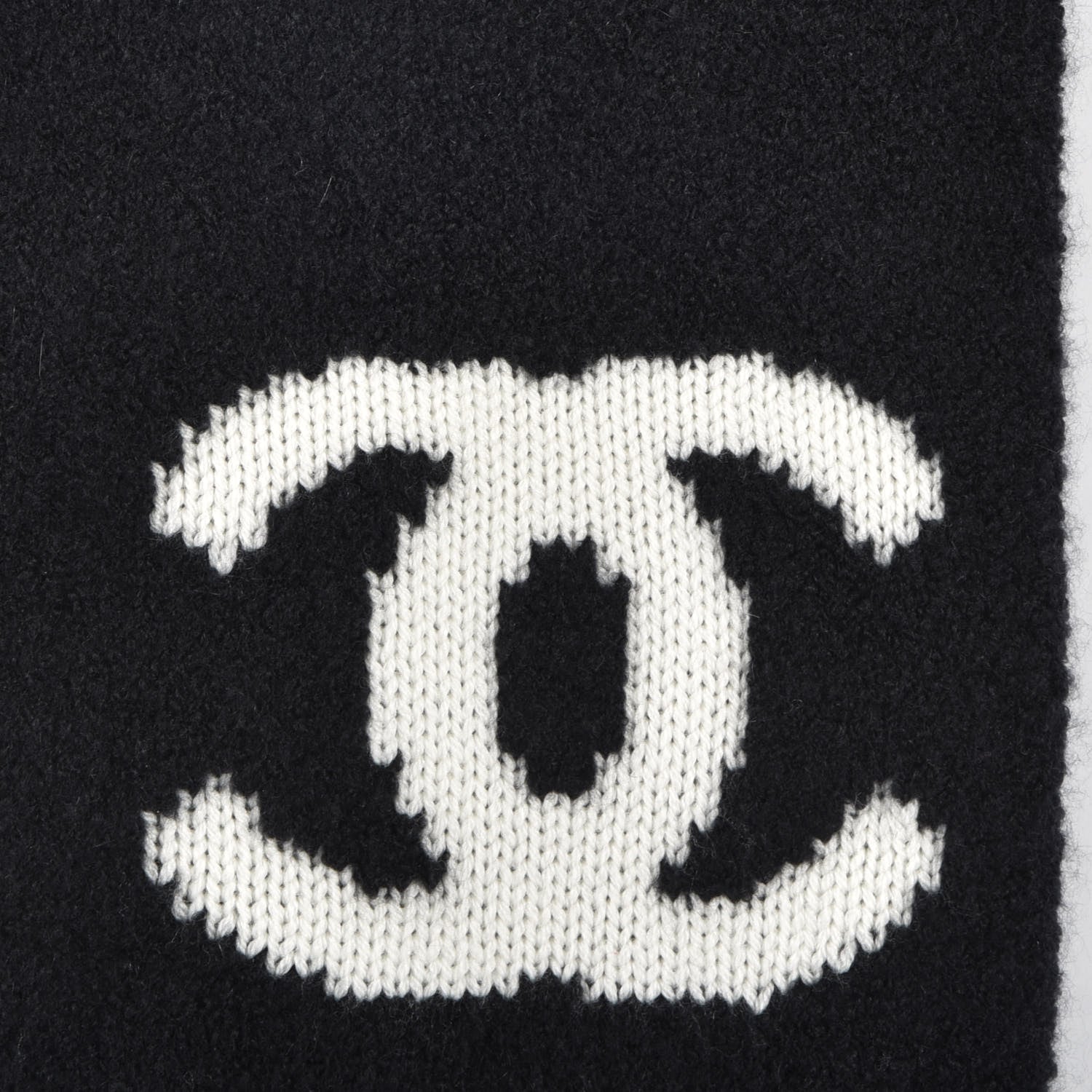 Chanel Wool Cashmere Silk CC Scarf Black White 3 of 4