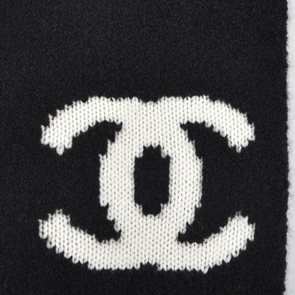 Chanel Wool Cashmere Silk CC Scarf Black White 3 of 4