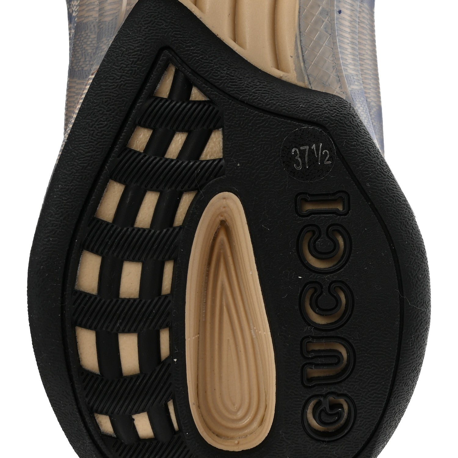 Gucci Ultralight Plume Calfskin Monogram Printed Womens Gucci Run Sneakers 37.5 Beige Blue 7 of 10