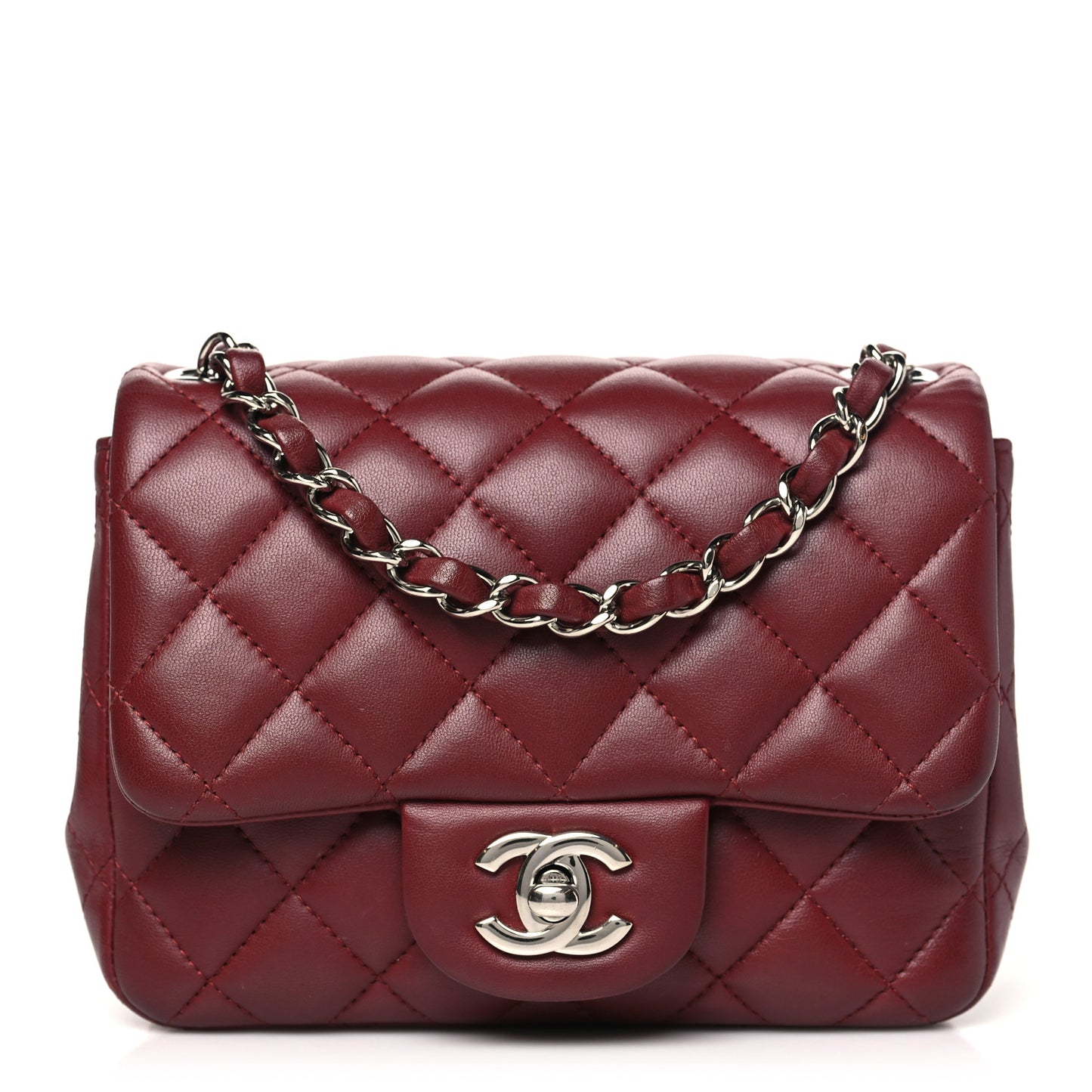 Lambskin Quilted Mini Square Flap Burgundy