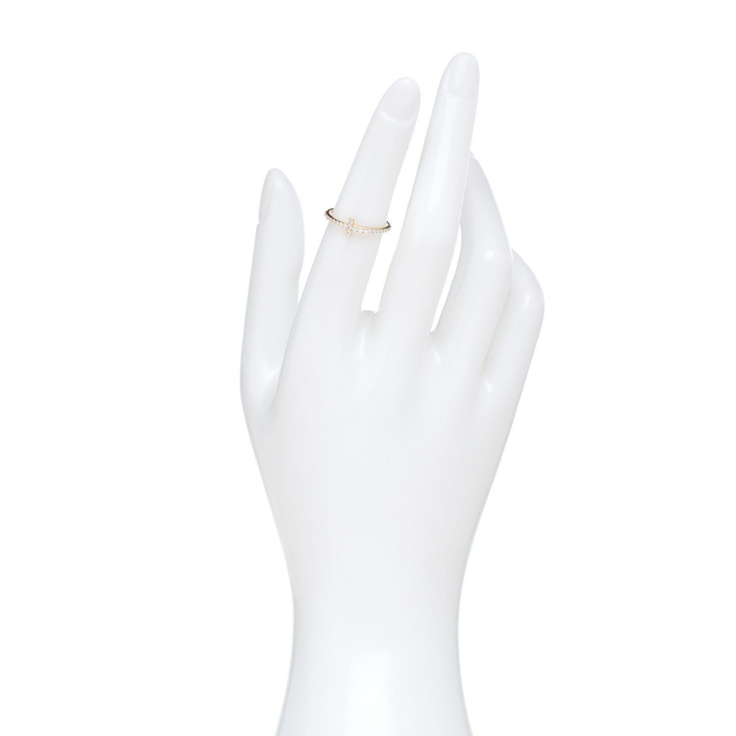 Tiffany 18K Yellow Gold Diamond T Wire Pave Ring 49 5 2 of 5