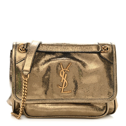 Saint Laurent Metallic Cracked Calfskin Matelasse Monogram Baby Niki Chain Satchel Gold 1 of 10