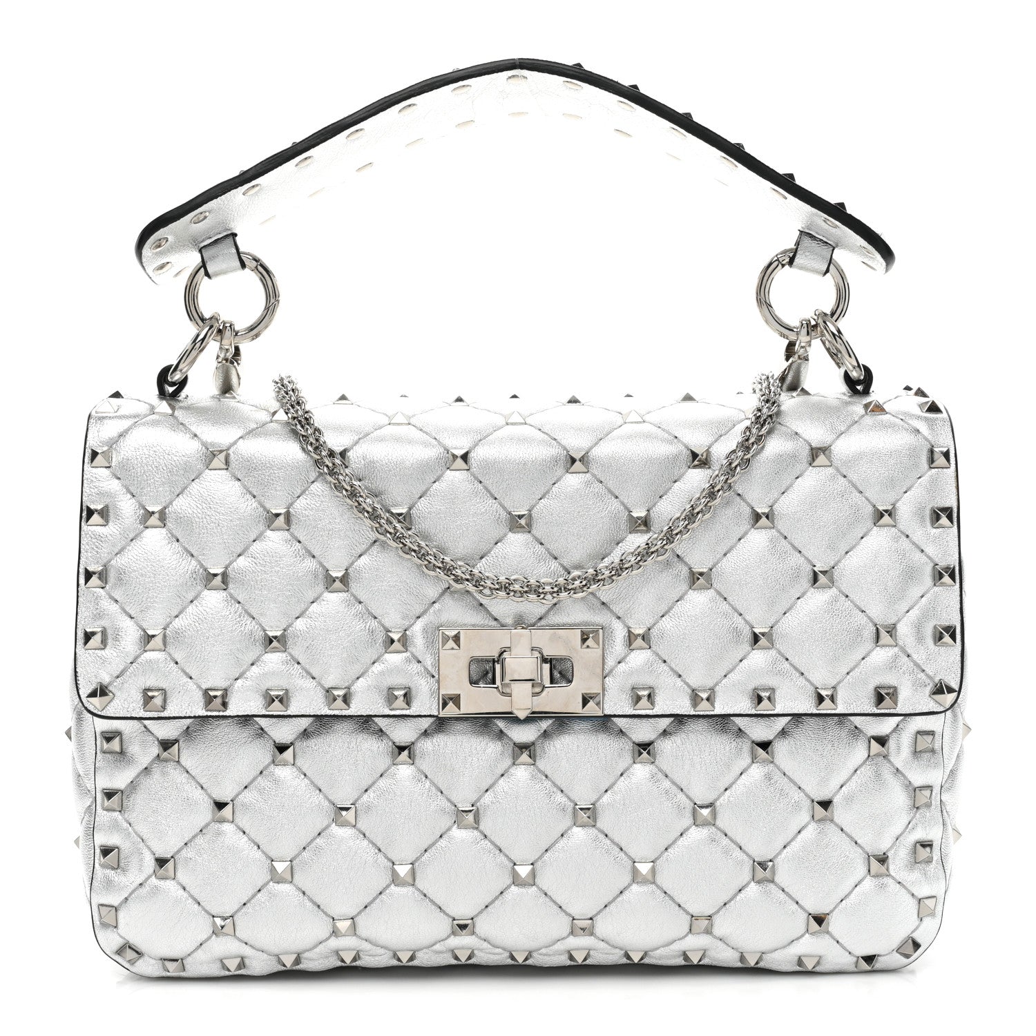 Valentino Garavani Metallic Nappa Medium Rockstud Spike Shoulder Bag Silver 1 of 10