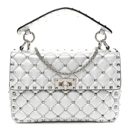 Valentino Garavani Metallic Nappa Medium Rockstud Spike Shoulder Bag Silver 1 of 10