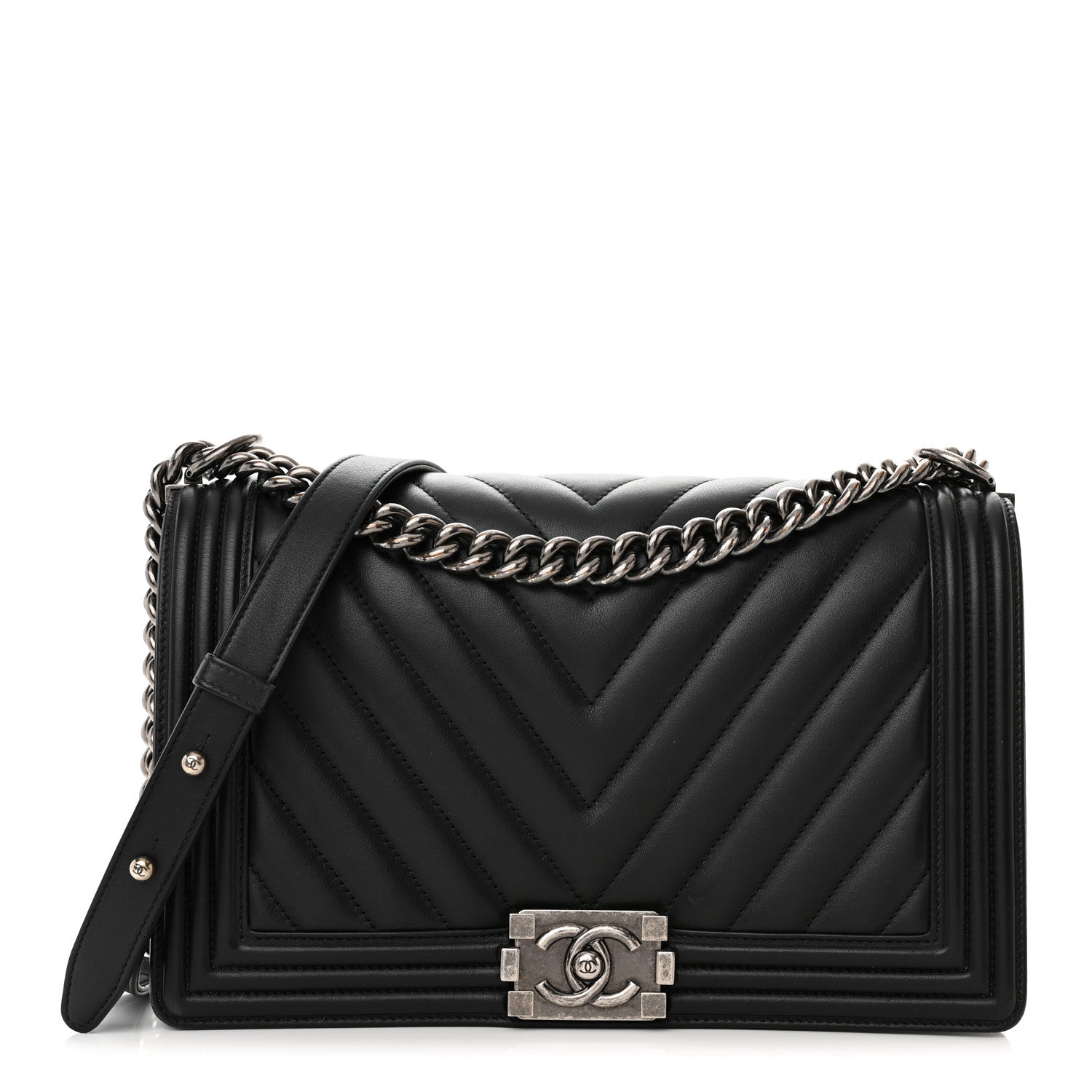 Chanel Calfskin Chevron Quilted New Medium Boy Flap Black 1 of 14
