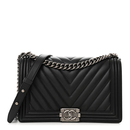 Chanel Calfskin Chevron Quilted New Medium Boy Flap Black 1 of 14