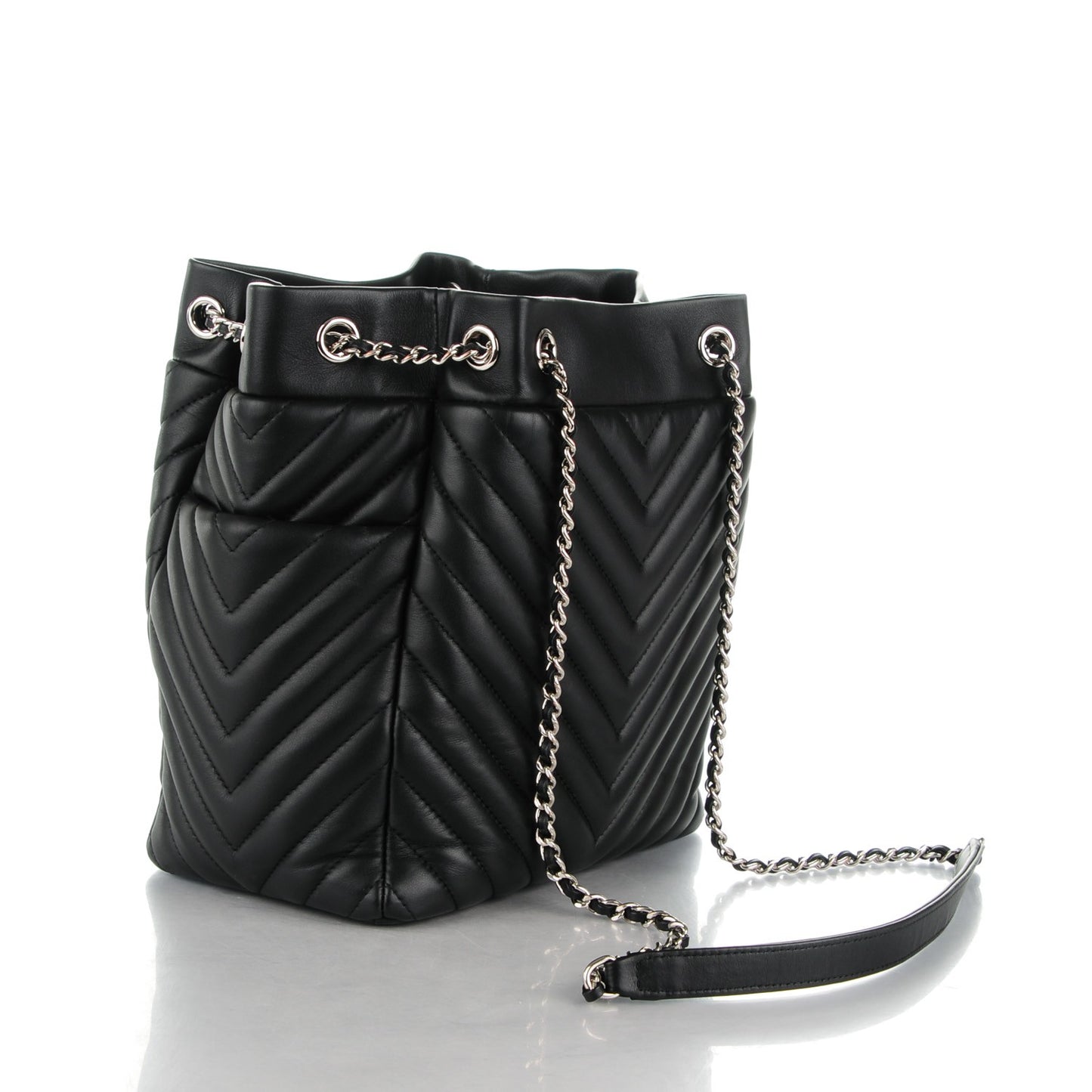Lambskin Chevron Small Urban Spirit Drawstring Bag Black
