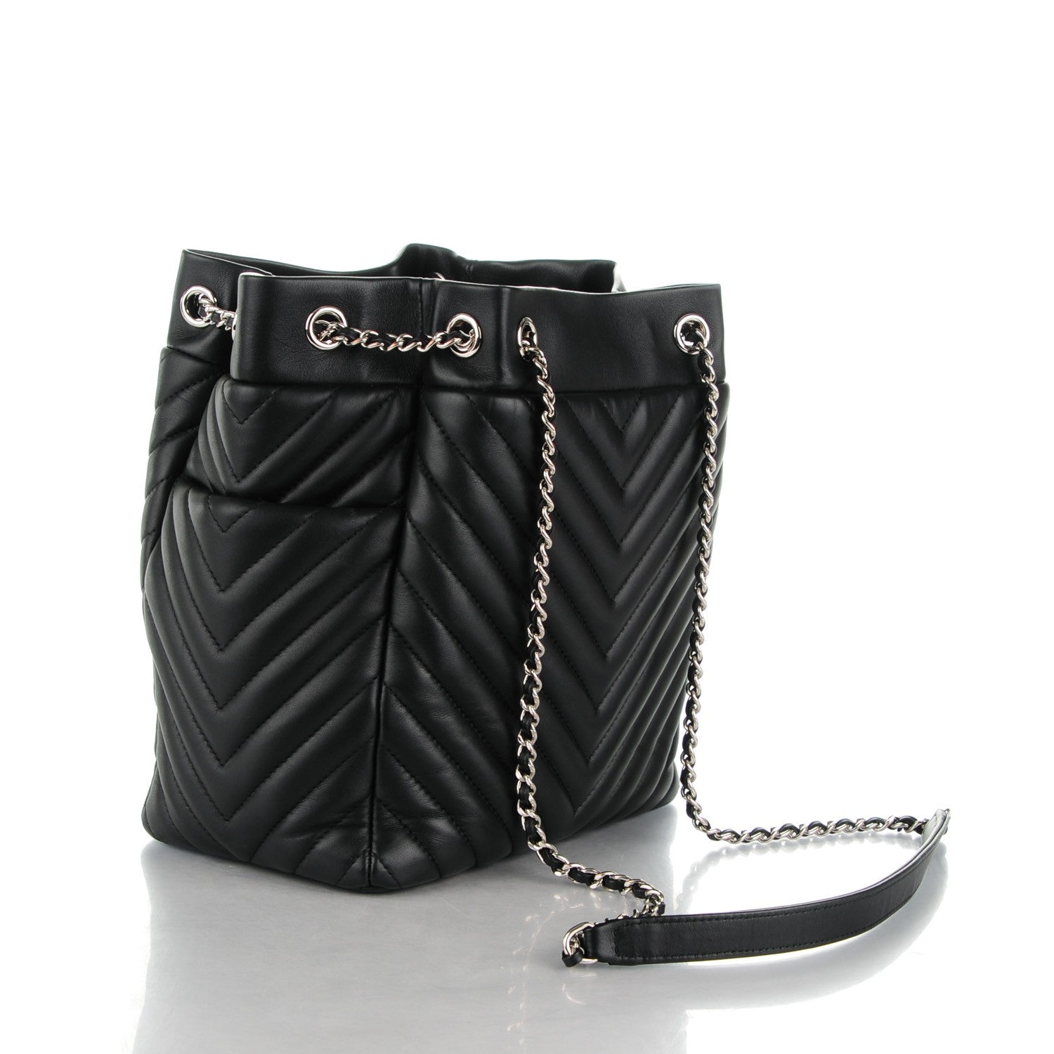 Chanel Lambskin Chevron Small Urban Spirit Drawstring Bag Black 3 of 7