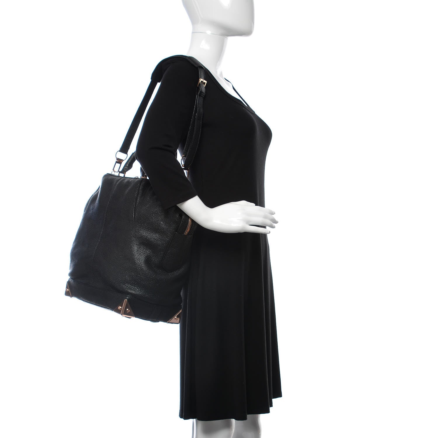 Alexander Wang Pebbled Calfskin Large Emile Black Rose Gold Hardware 2 of 15