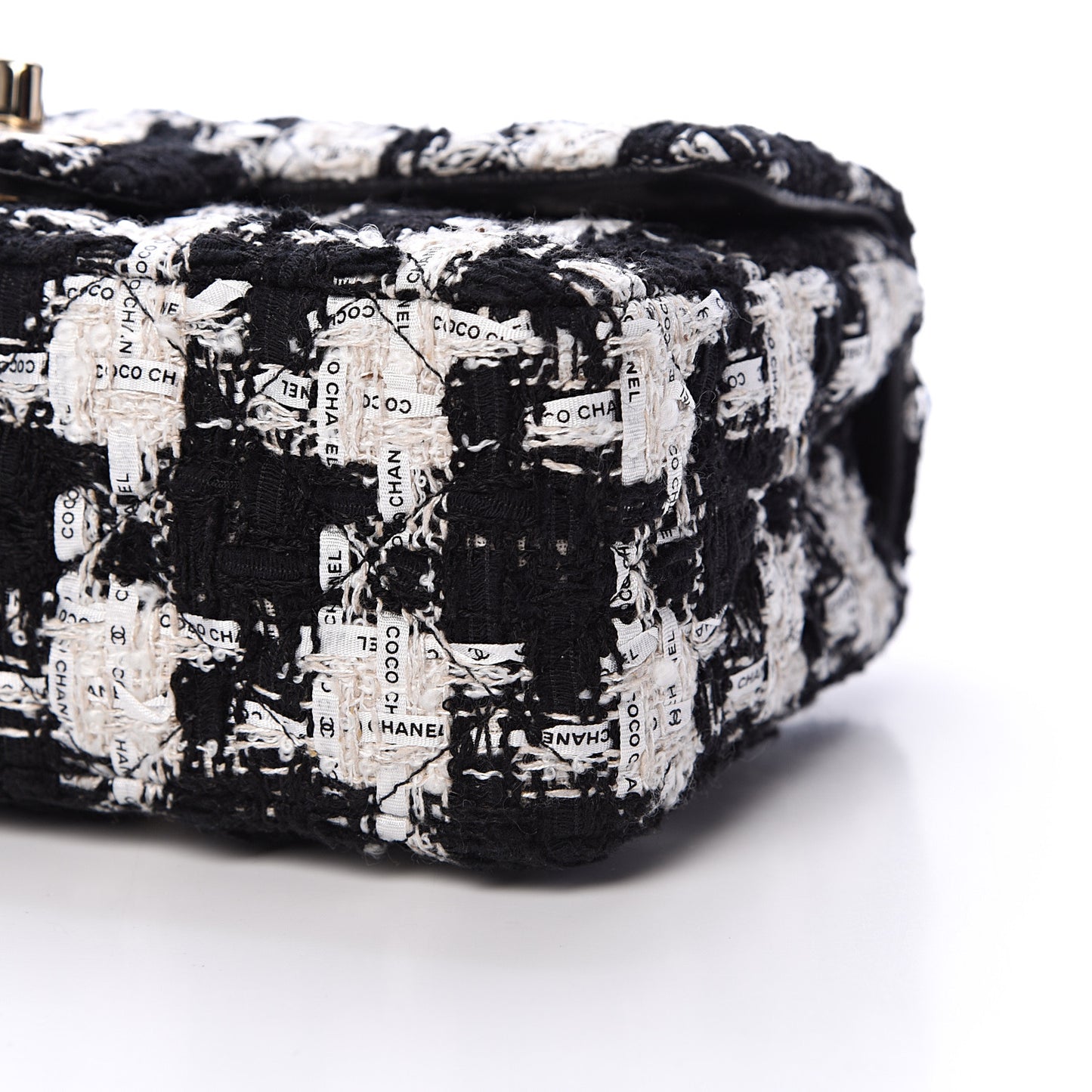 Tweed Quilted Mini Rectangular Flap Black Ecru White