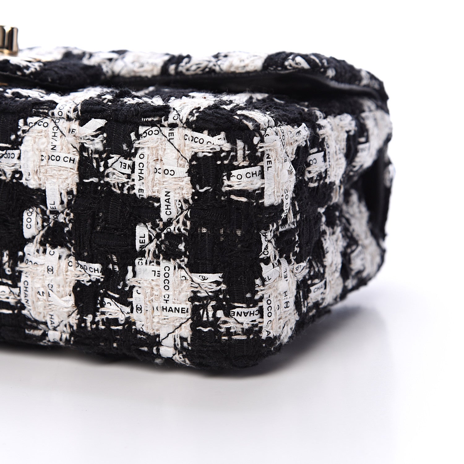 Chanel Tweed Quilted Mini Rectangular Flap Black Ecru White 9 of 11