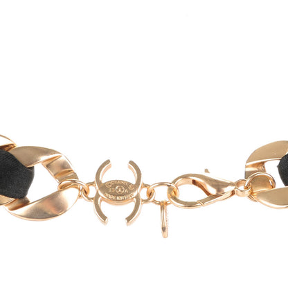 Chanel Silk CC Chain Link Choker Necklace Light Gold Black 3 of 5