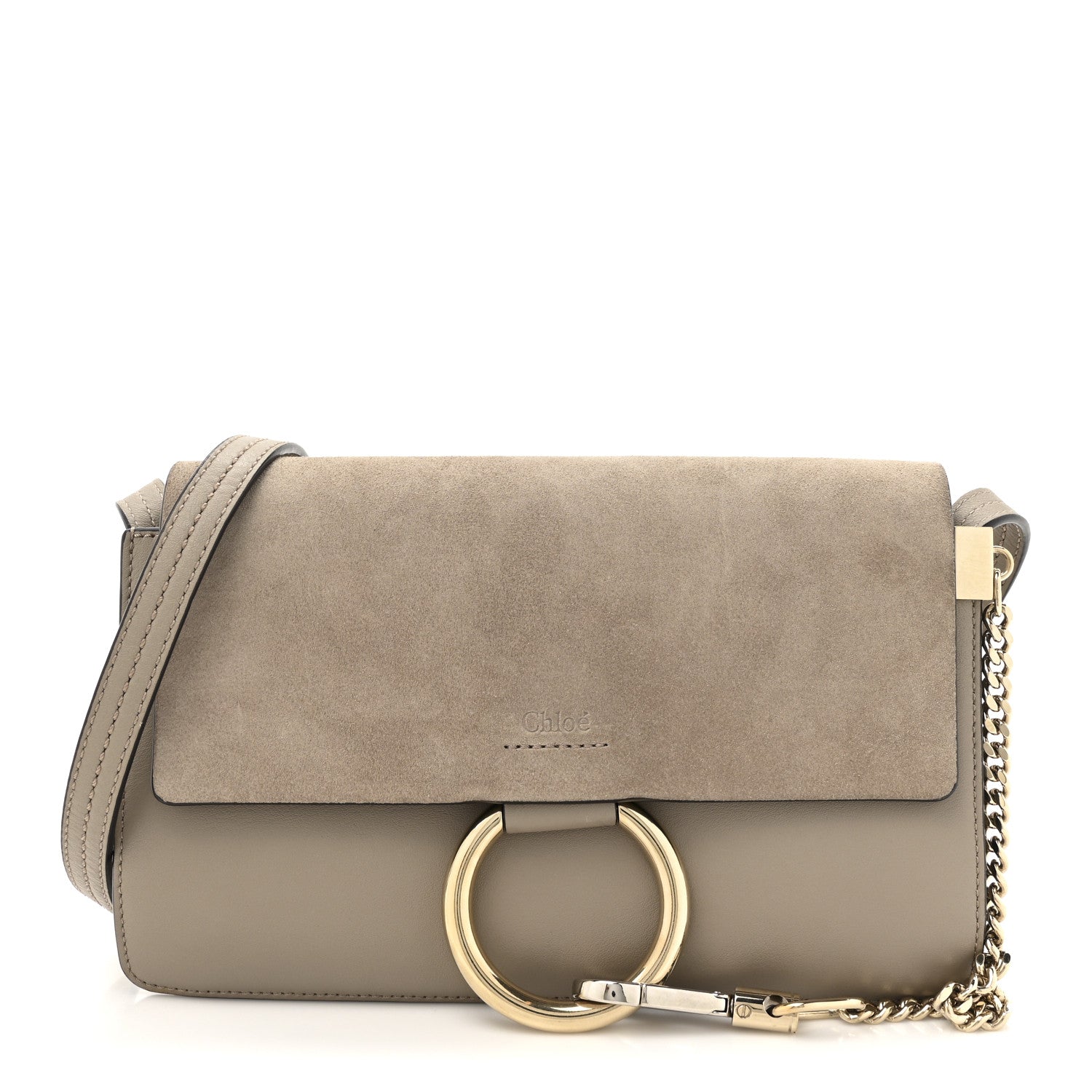 Chloe Suede Calfskin Small Faye Shoulder Bag Motty Grey 1 of 12