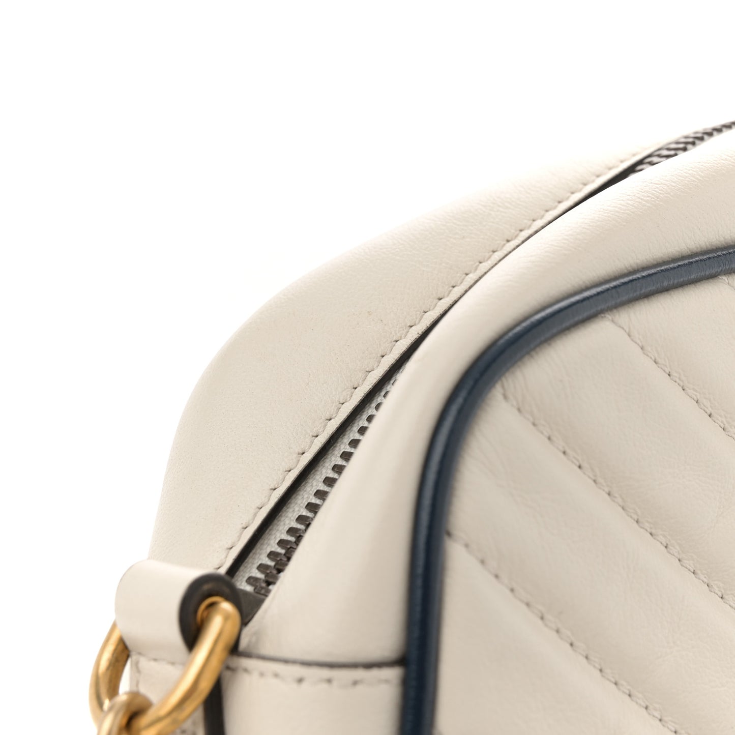 Vintage Effect Calfskin Matelasse Diagonal Small Torchon GG Marmont Chain Shoulder Bag Mystic White Blue Agata