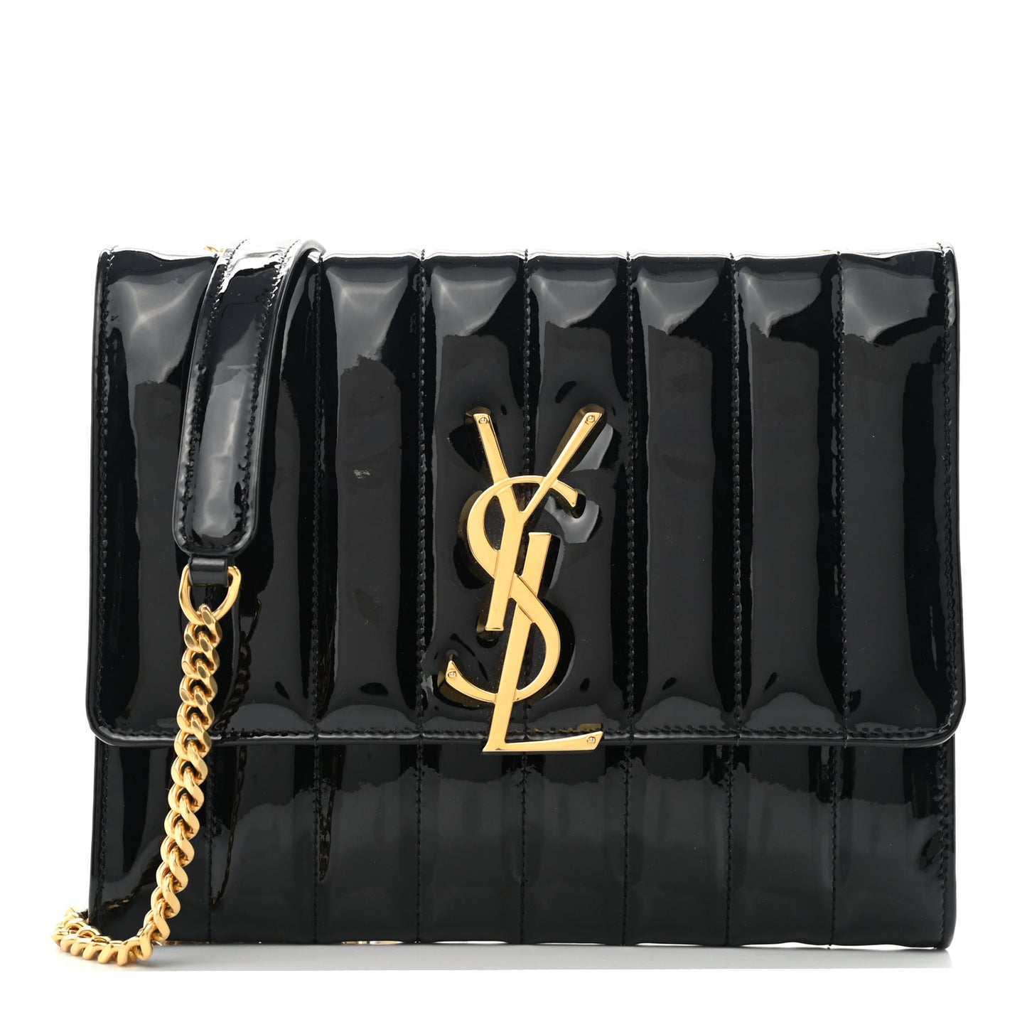Patent Calfskin Matelasse Monogram Vicky Chain Bag Black