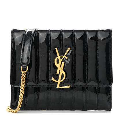 Saint Laurent Patent Calfskin Matelasse Monogram Vicky Chain Bag Black 1 of 7