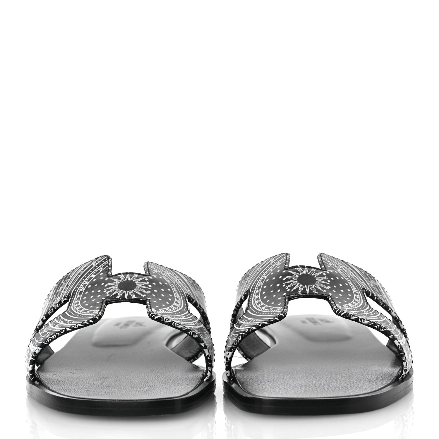 Hermes Calfskin Astrologie Bandana Oran Sandals 36.5 Black 3 of 13