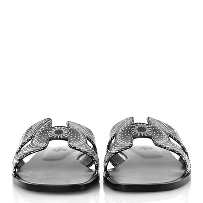 Hermes Calfskin Astrologie Bandana Oran Sandals 36.5 Black 3 of 13