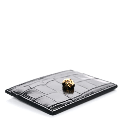 Alexander McQueen Patent Crocodile Embossed Skull Card Holder Black 4 of 8